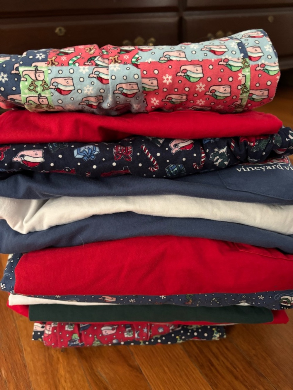 Vineyard Vines Holiday Tee and Pants Stack - Red, Navy, Light Blue